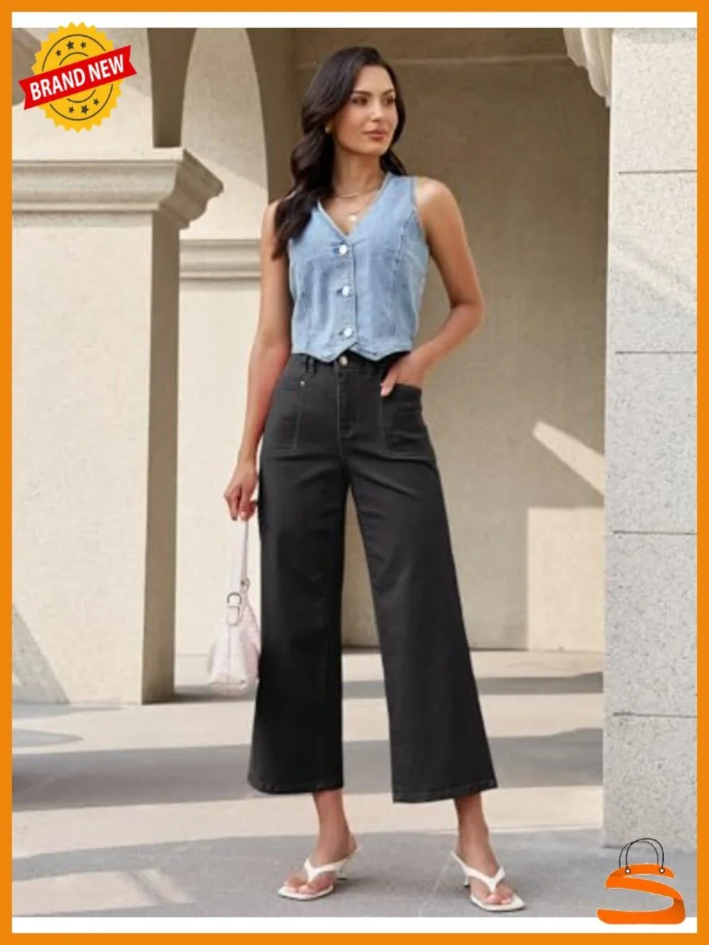 Wide Leg Cropped Jeans High Waisted Stretchy Denim Pants